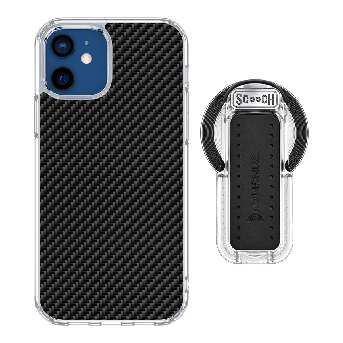 Scooch MagCase Carbon Fiber for iPhone 12 — MagSafe Wingback Bundle - Clear