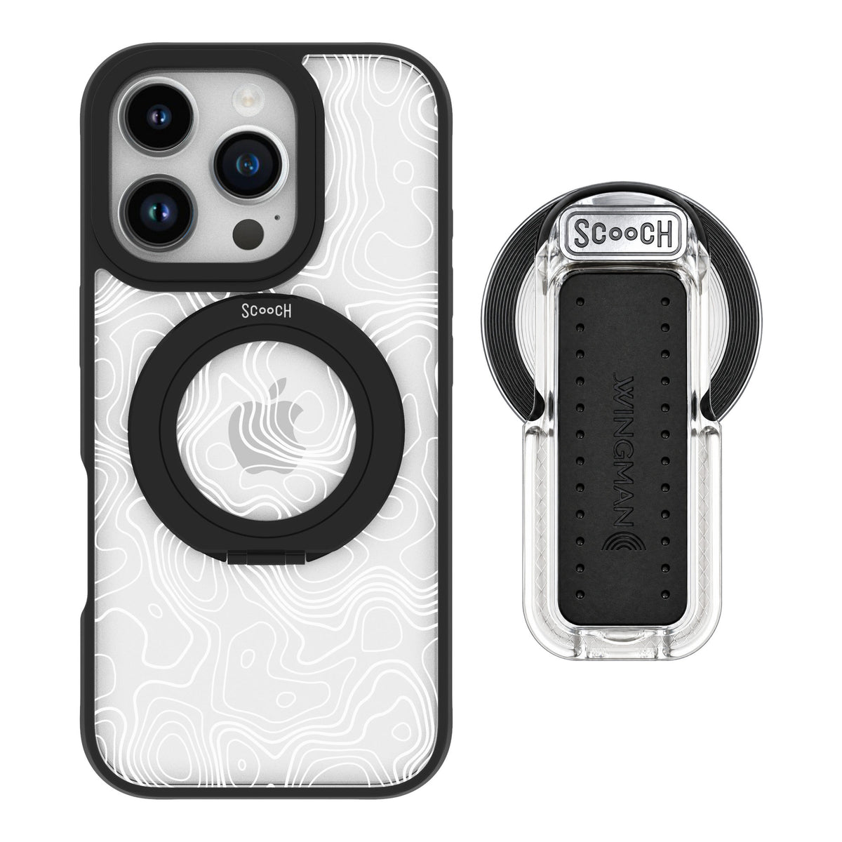 Scooch MagCase Topography for iPhone 16 Pro — MagSafe Wingback Bundle - Clear