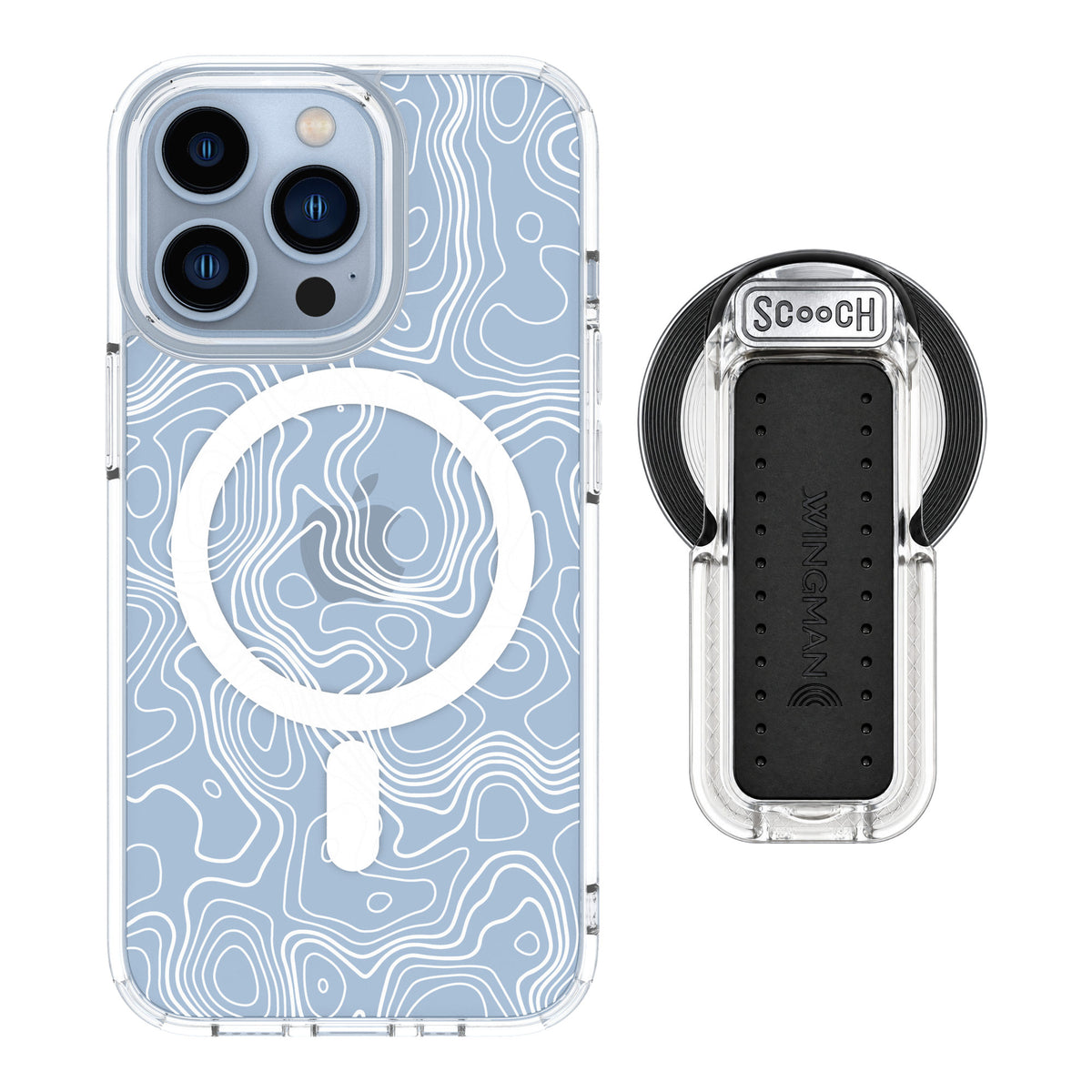 Scooch MagCase Topography for iPhone 13 Pro — MagSafe Wingback Bundle - Clear