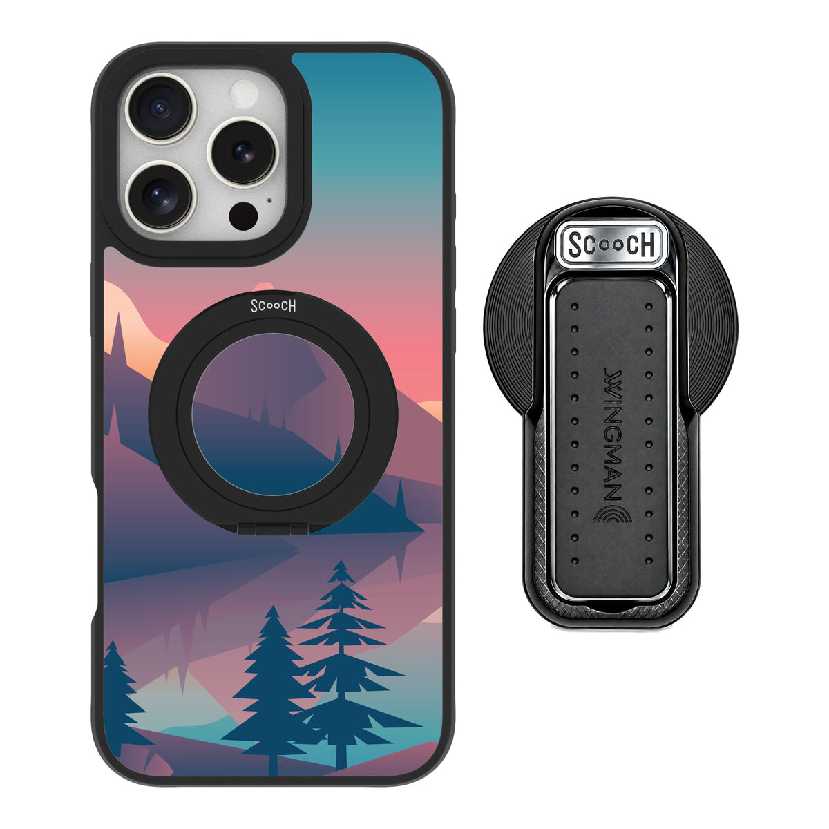 Scooch MagCase Mountain Range for iPhone 16 Pro Max — MagSafe Wingback Bundle - Black