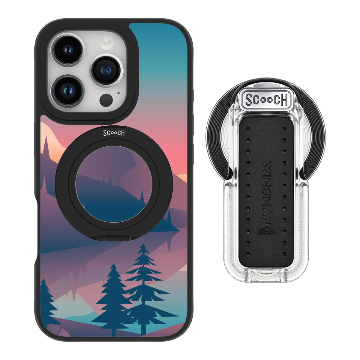 Scooch MagCase Mountain Range for iPhone 16 Pro — MagSafe Wingback Bundle - Clear