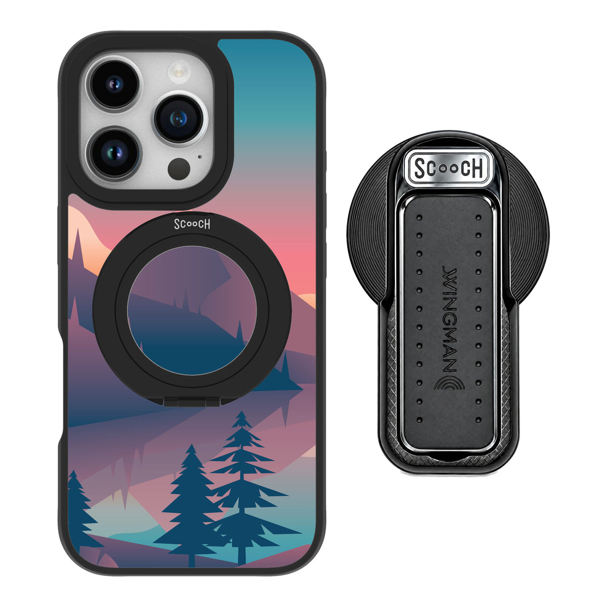 Scooch MagCase Mountain Range for iPhone 16 Pro — MagSafe Wingback Bundle - Black