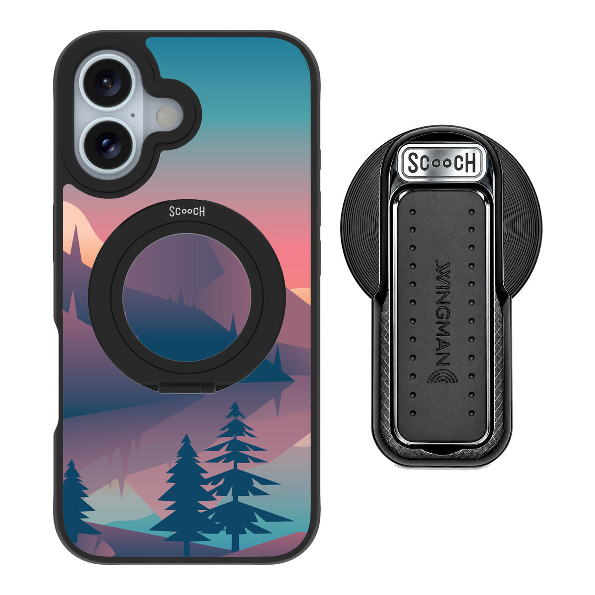 Scooch MagCase Mountain Range for iPhone 16 — MagSafe Wingback Bundle - Black