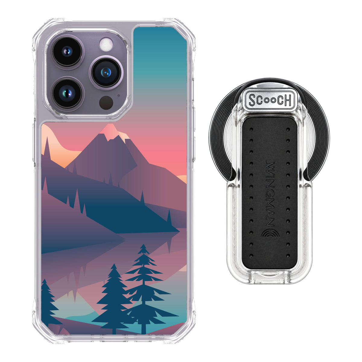 Scooch MagCase Mountain Range for iPhone 14 Pro — MagSafe Wingback Bundle - Clear