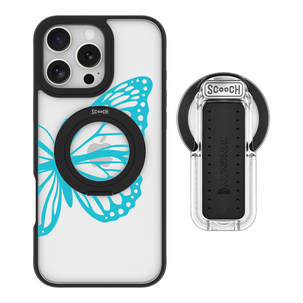 Scooch MagCase Azure Butterfly for iPhone 16 Pro Max — MagSafe Wingback Bundle - Clear