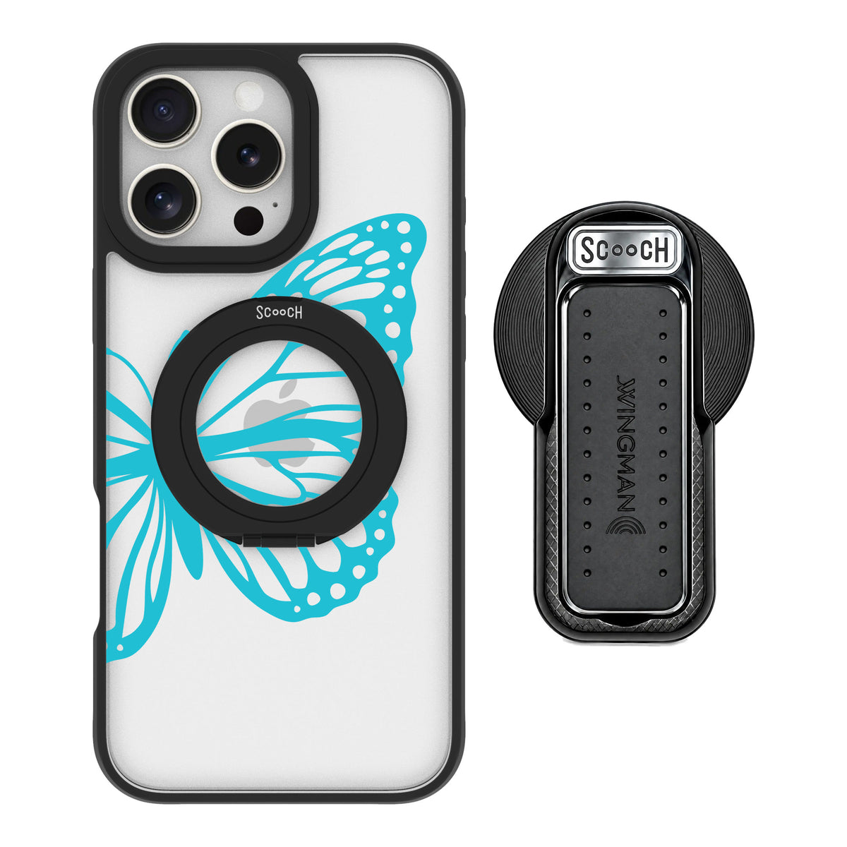 Scooch MagCase Azure Butterfly for iPhone 16 Pro Max — MagSafe Wingback Bundle - Black