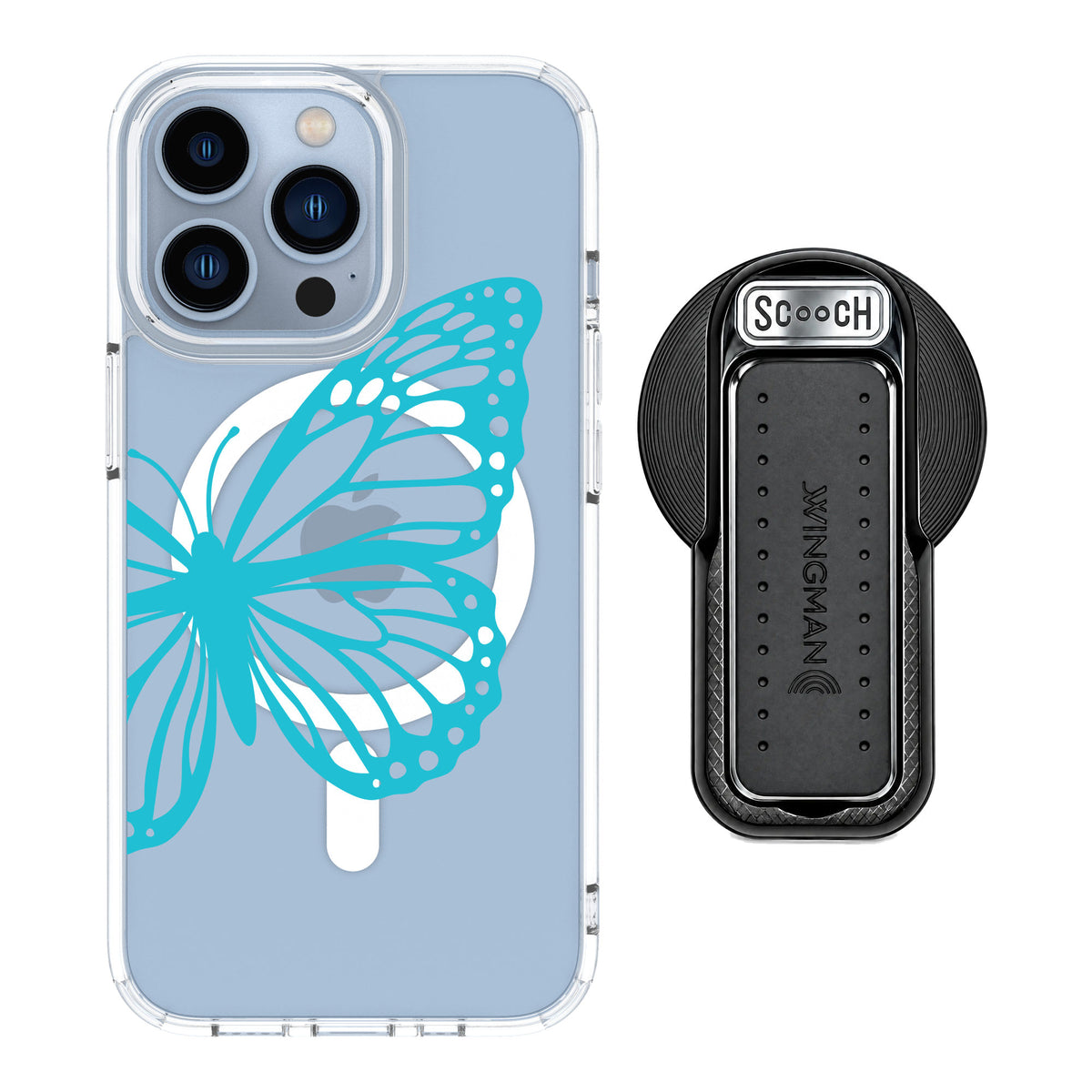 Scooch MagCase Azure Butterfly for iPhone 13 Pro — MagSafe Wingback Bundle - Black
