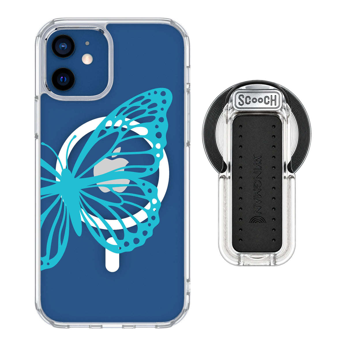 Scooch MagCase Azure Butterfly for iPhone 12 — MagSafe Wingback Bundle - Clear