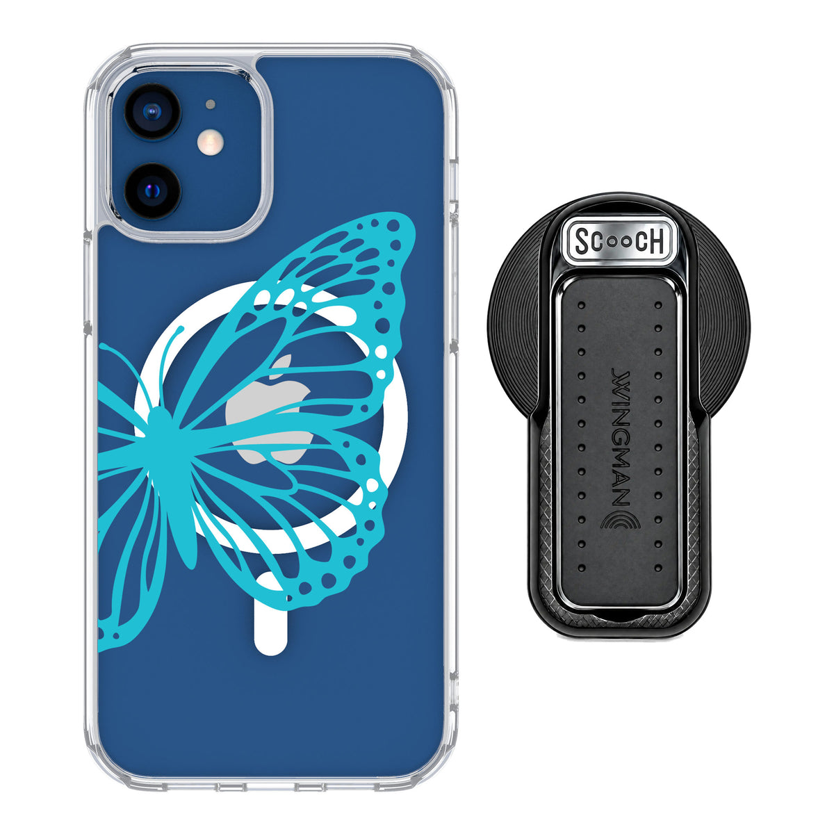 Scooch MagCase Azure Butterfly for iPhone 12 — MagSafe Wingback Bundle - Black