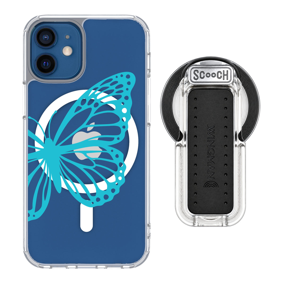 Scooch MagCase Azure Butterfly for iPhone 12 mini — MagSafe Wingback Bundle - Clear