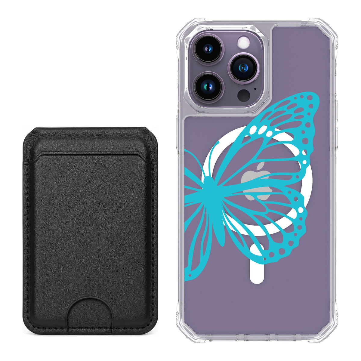 Scooch MagCase Azure Butterfly for iPhone 14 Pro Max — Black MagWallet Bundle
