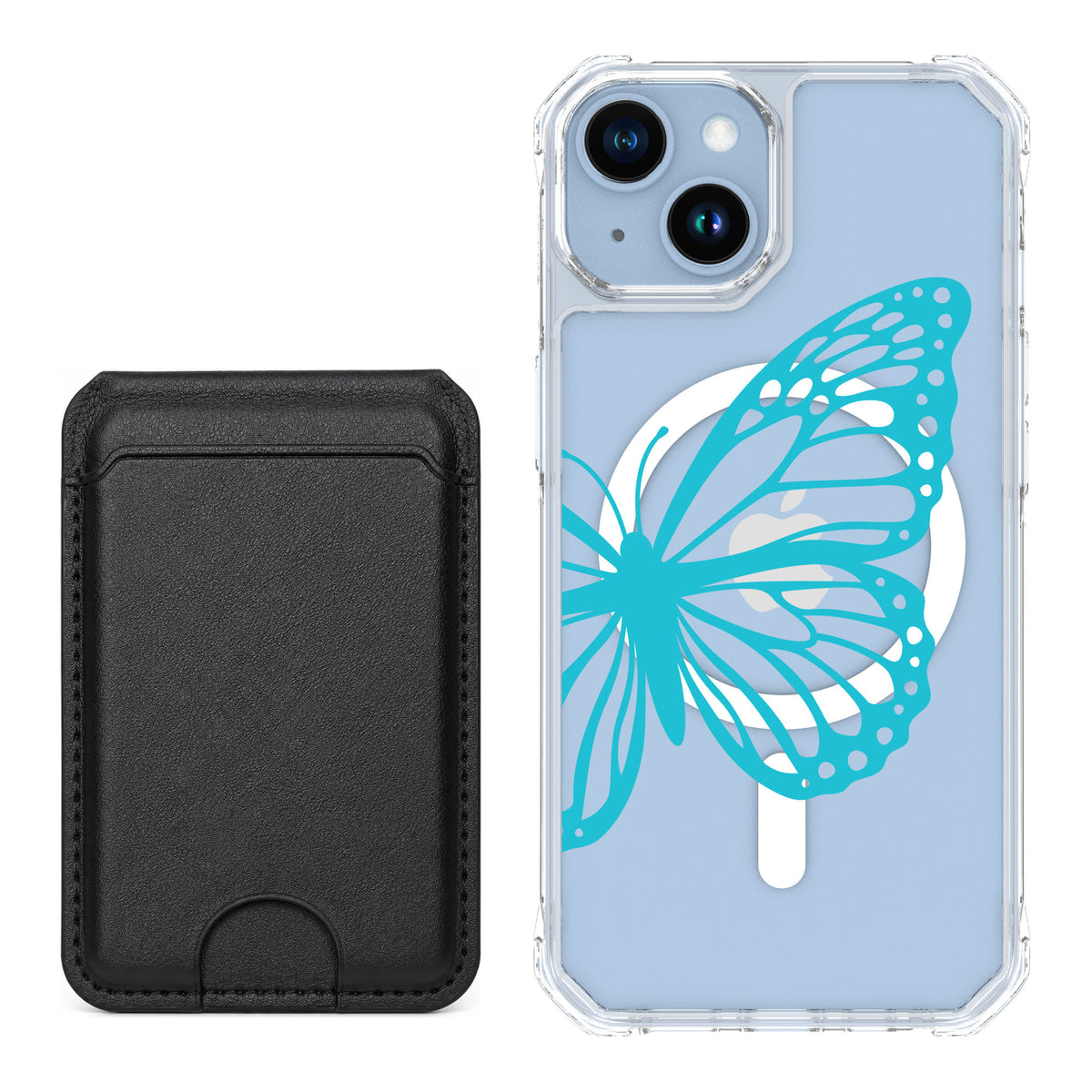 Scooch MagCase Azure Butterfly for iPhone 14 — Black MagWallet Bundle
