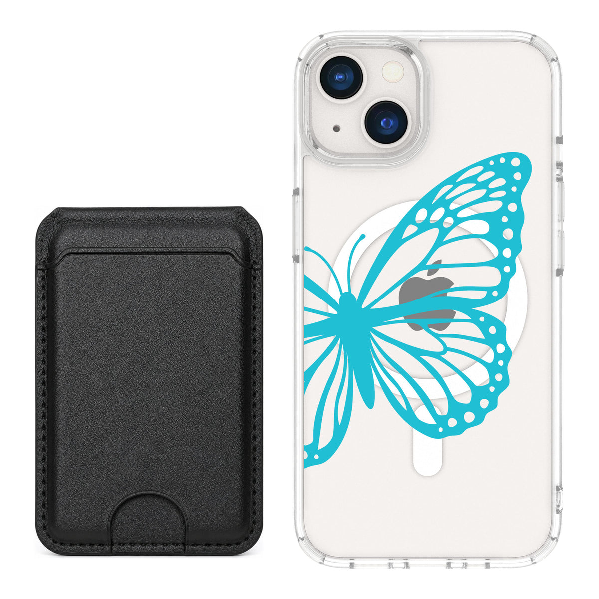Scooch MagCase Azure Butterfly for iPhone 13 — Black MagWallet Bundle