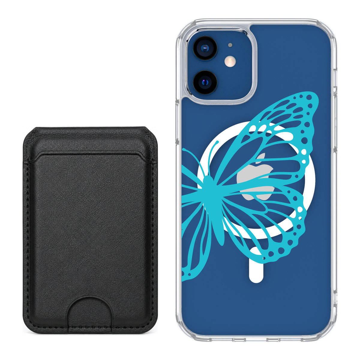 Scooch MagCase Azure Butterfly for iPhone 12 — Black MagWallet Bundle