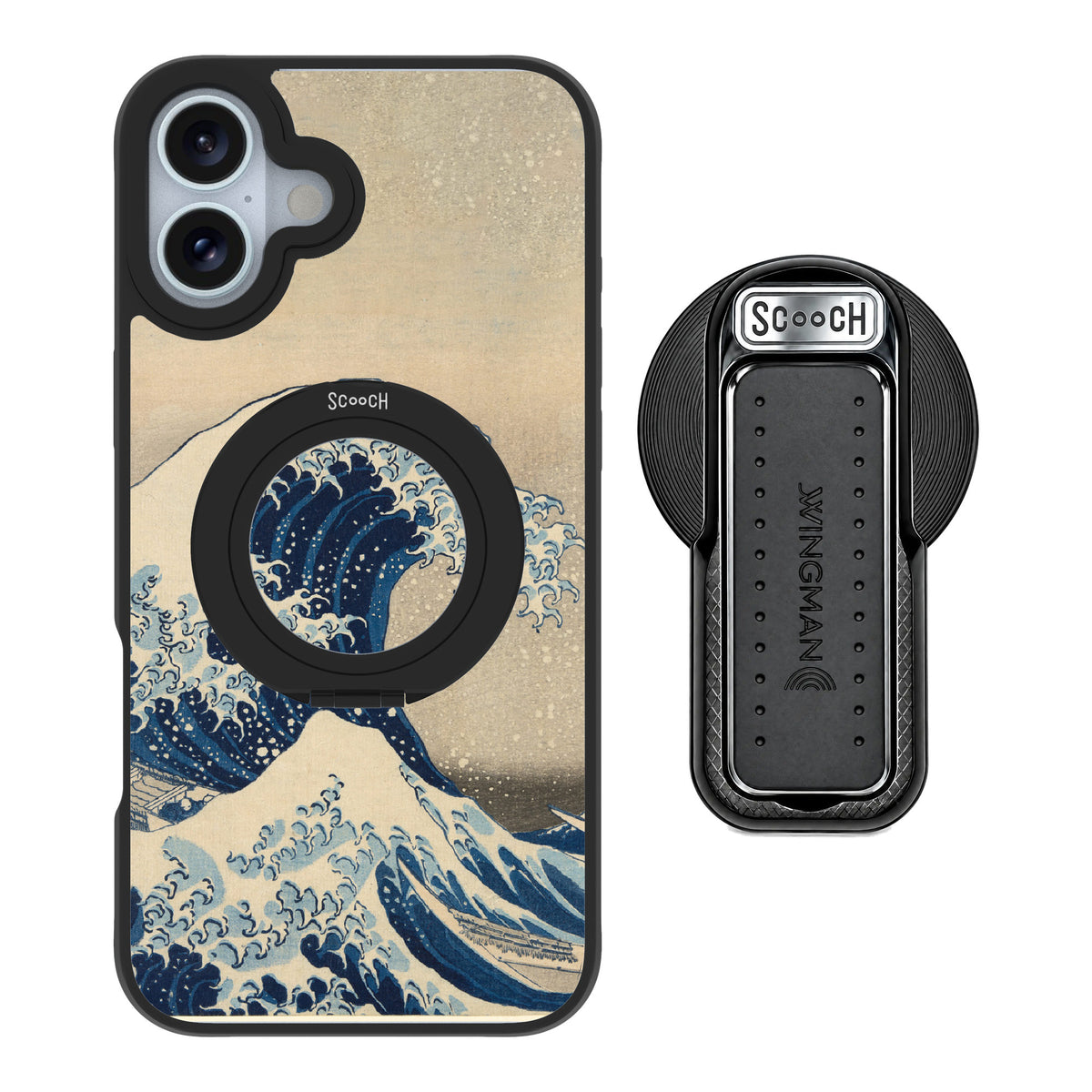 Scooch MagCase Great Wave for iPhone 16 Plus — MagSafe Wingback Bundle - Black