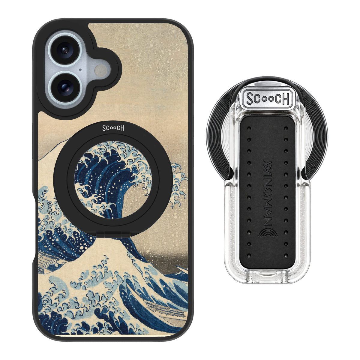 Scooch MagCase Great Wave for iPhone 16 — MagSafe Wingback Bundle - Clear