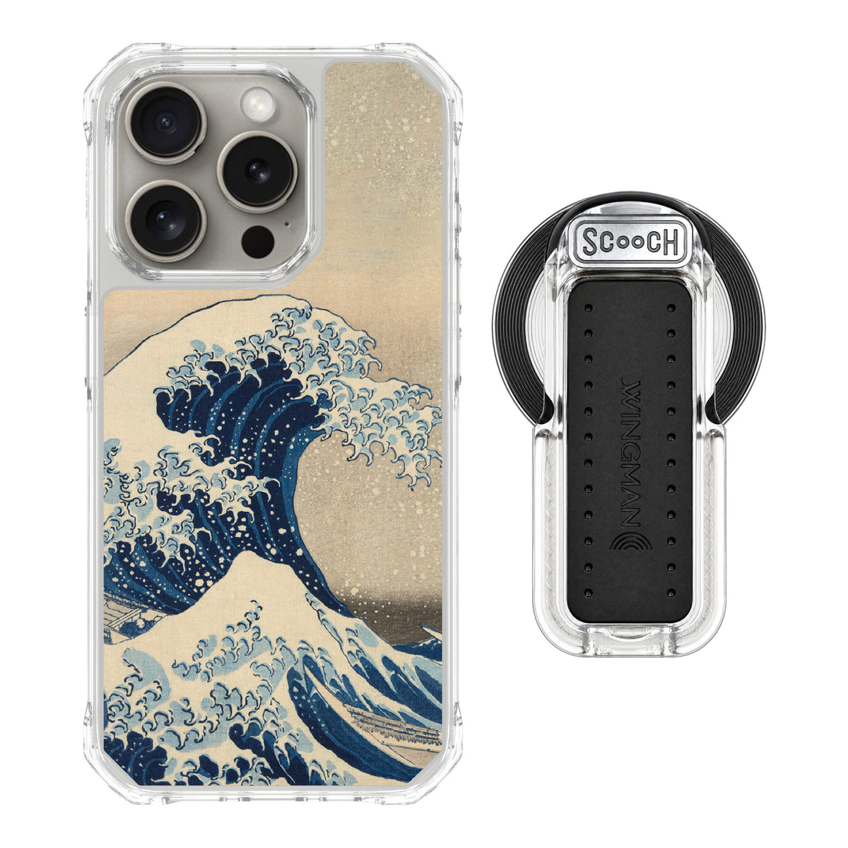 Scooch MagCase Great Wave for iPhone 15 Pro — MagSafe Wingback Bundle - Clear