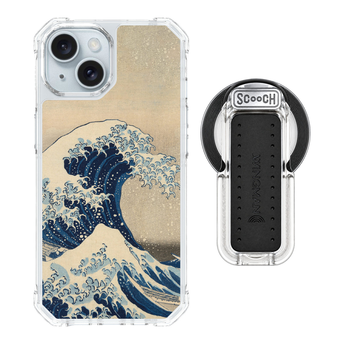 Scooch MagCase Great Wave for iPhone 15 — MagSafe Wingback Bundle - Clear