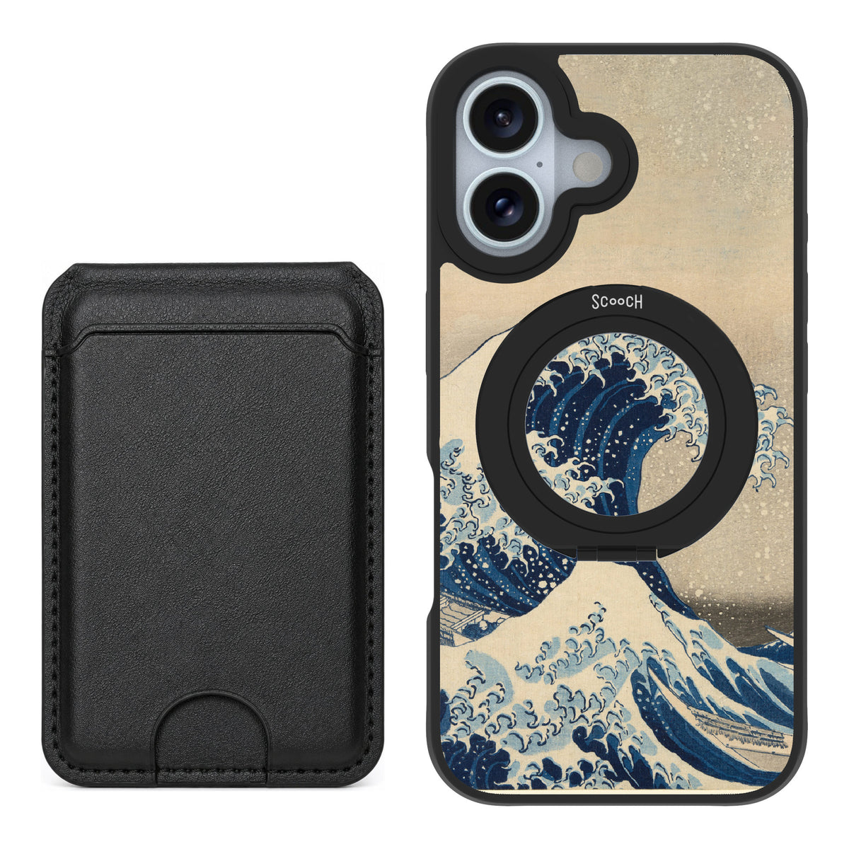 Scooch MagCase Great Wave for iPhone 16 — Black MagWallet Bundle