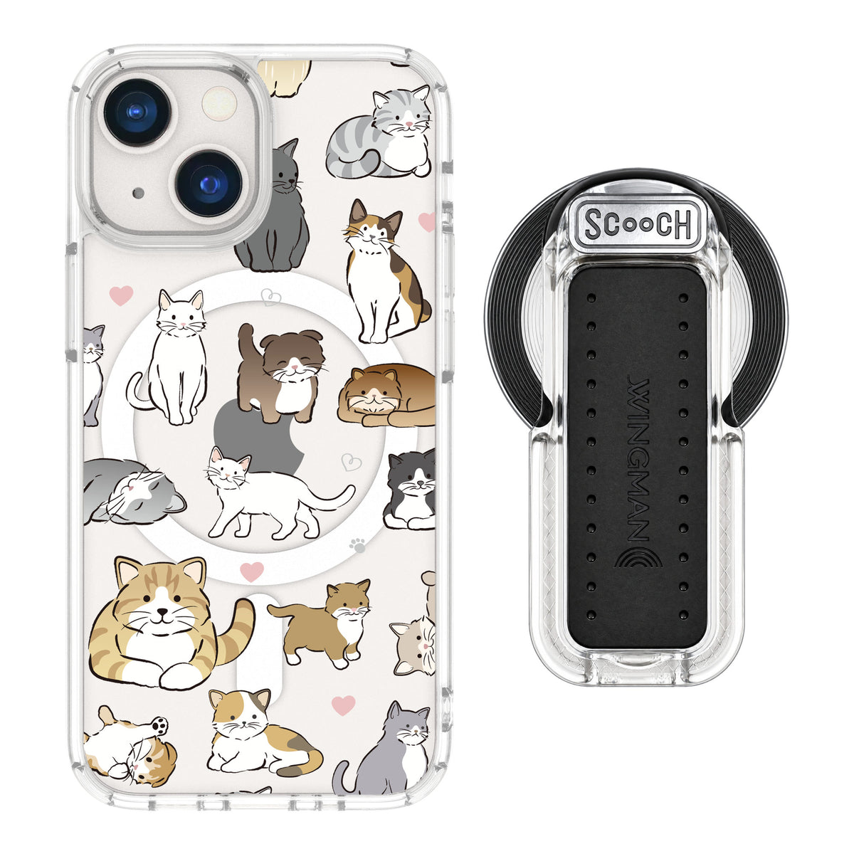 Scooch MagCase Cat Party for iPhone 13 mini — MagSafe Wingback Bundle - Clear