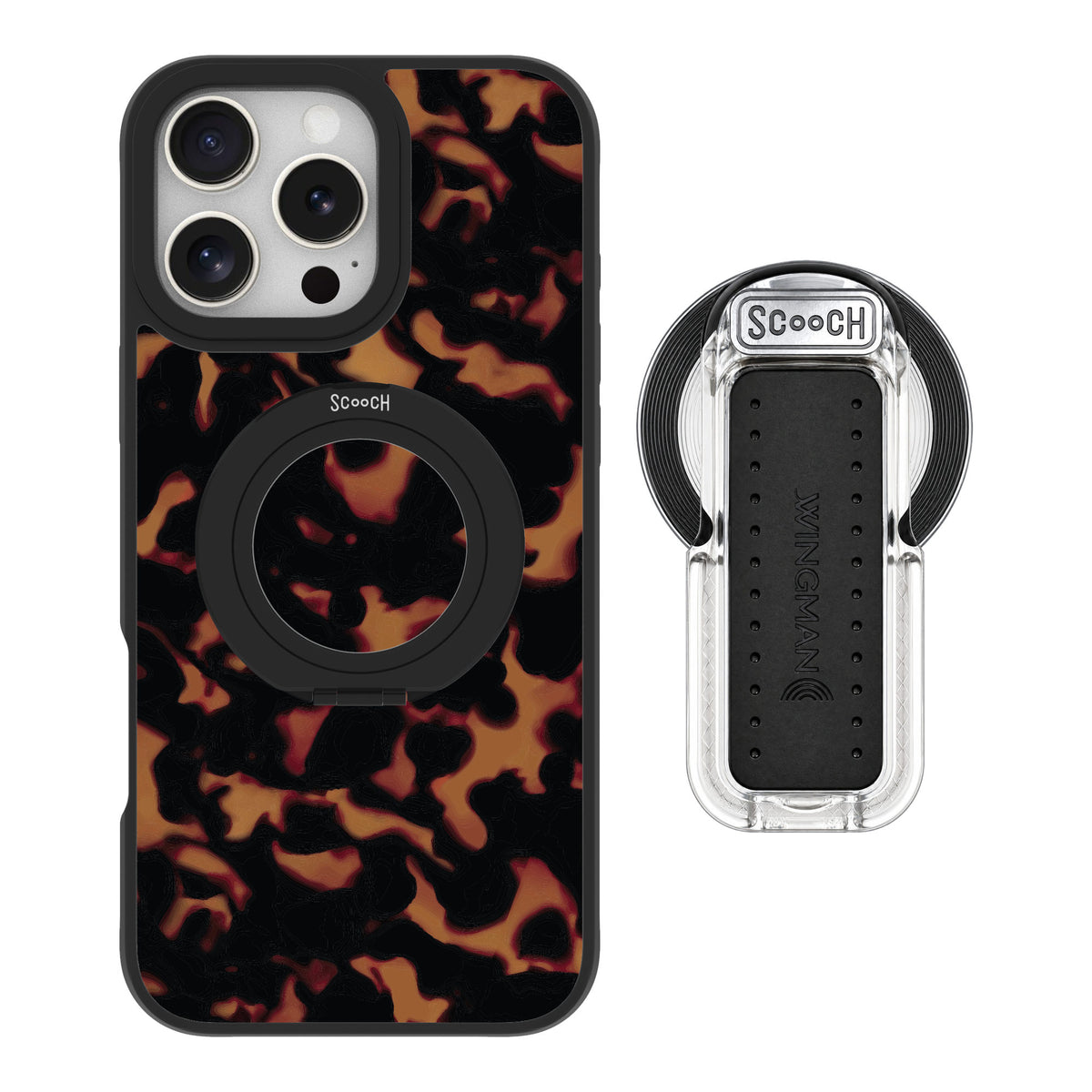 Scooch MagCase Tortoise Shell for iPhone 16 Pro Max — MagSafe Wingback Bundle - Clear