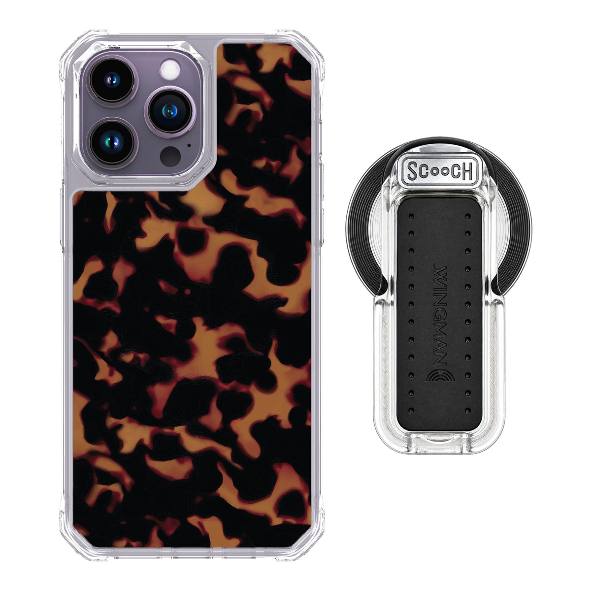 Scooch MagCase Tortoise Shell for iPhone 14 Pro Max — MagSafe Wingback Bundle - Clear
