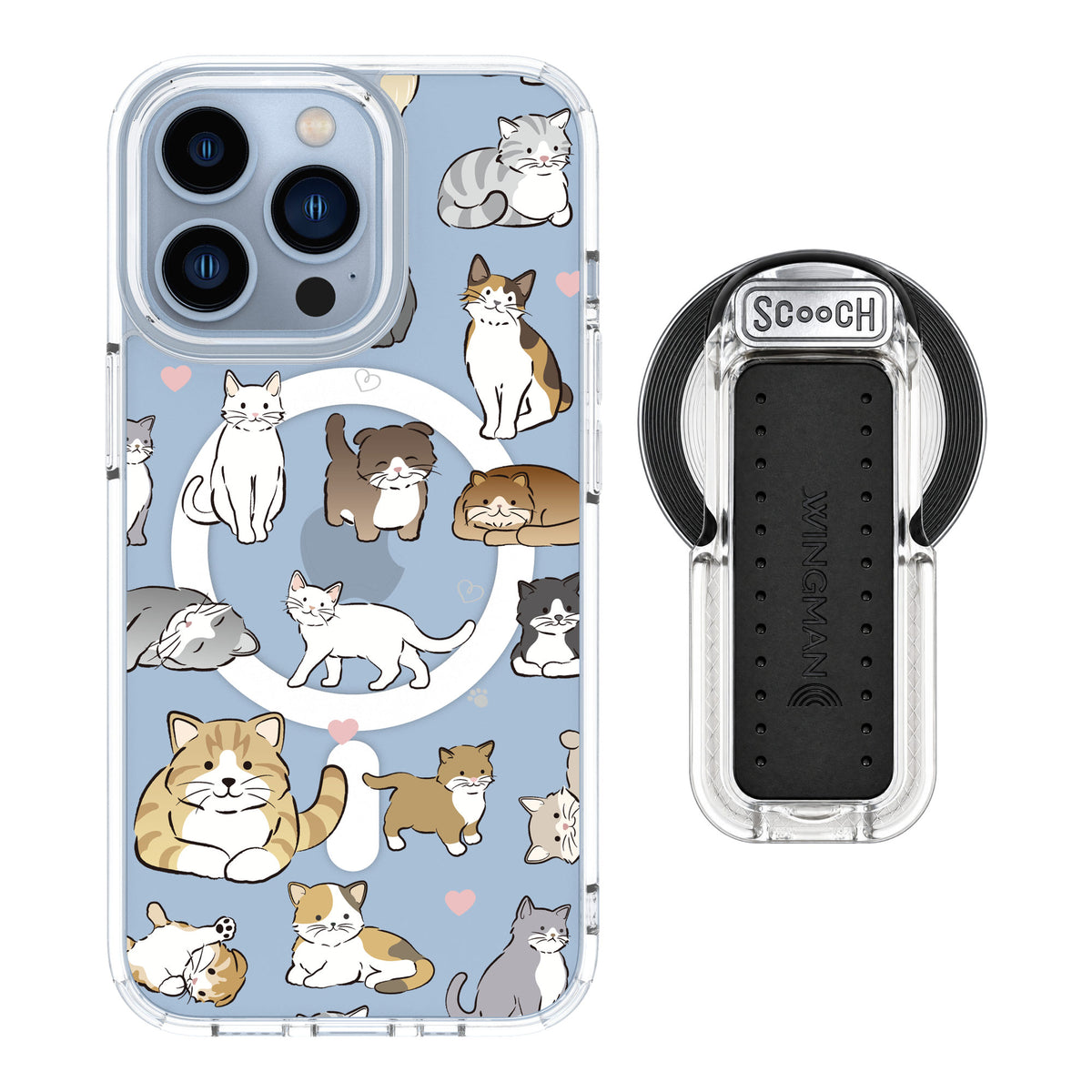 Scooch MagCase Cat Party for iPhone 13 Pro — MagSafe Wingback Bundle - Clear