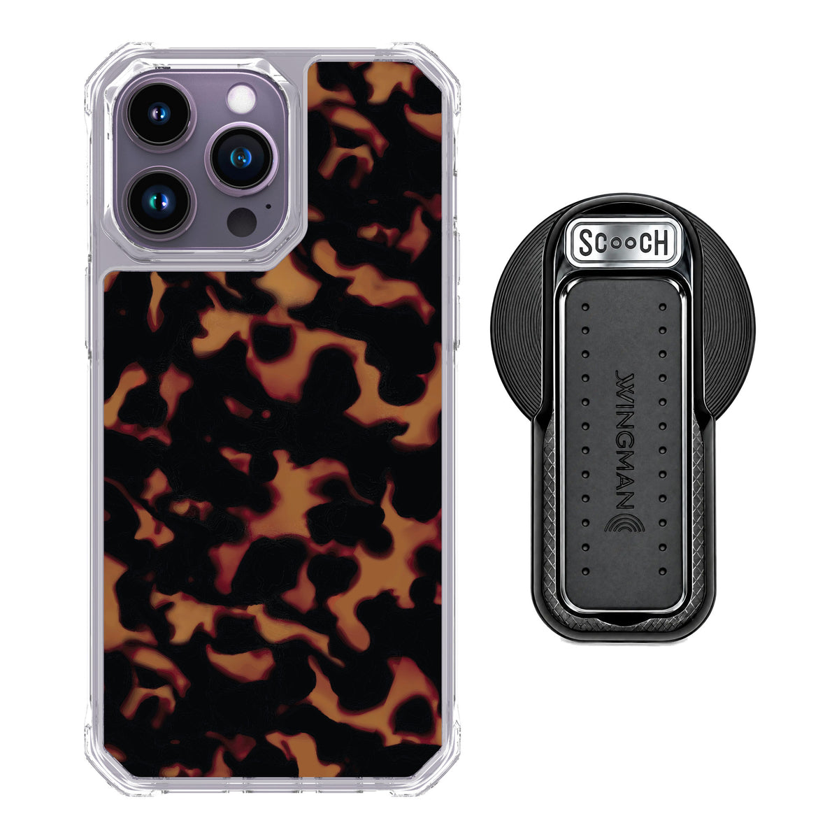 Scooch MagCase Tortoise Shell for iPhone 14 Pro Max — MagSafe Wingback Bundle - Black