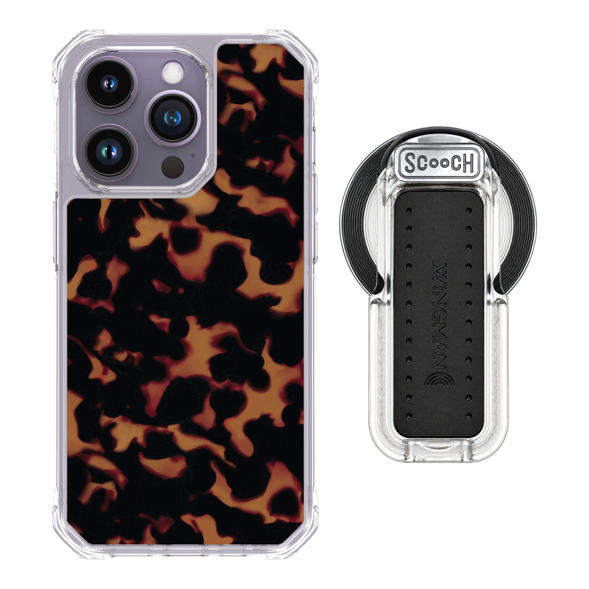 Scooch MagCase Tortoise Shell for iPhone 14 Pro — MagSafe Wingback Bundle - Clear