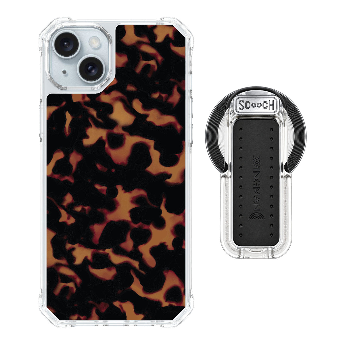 Scooch MagCase Tortoise Shell for iPhone 14 Plus — MagSafe Wingback Bundle - Clear