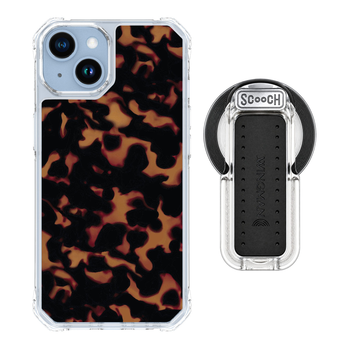 Scooch MagCase Tortoise Shell for iPhone 14 — MagSafe Wingback Bundle - Clear