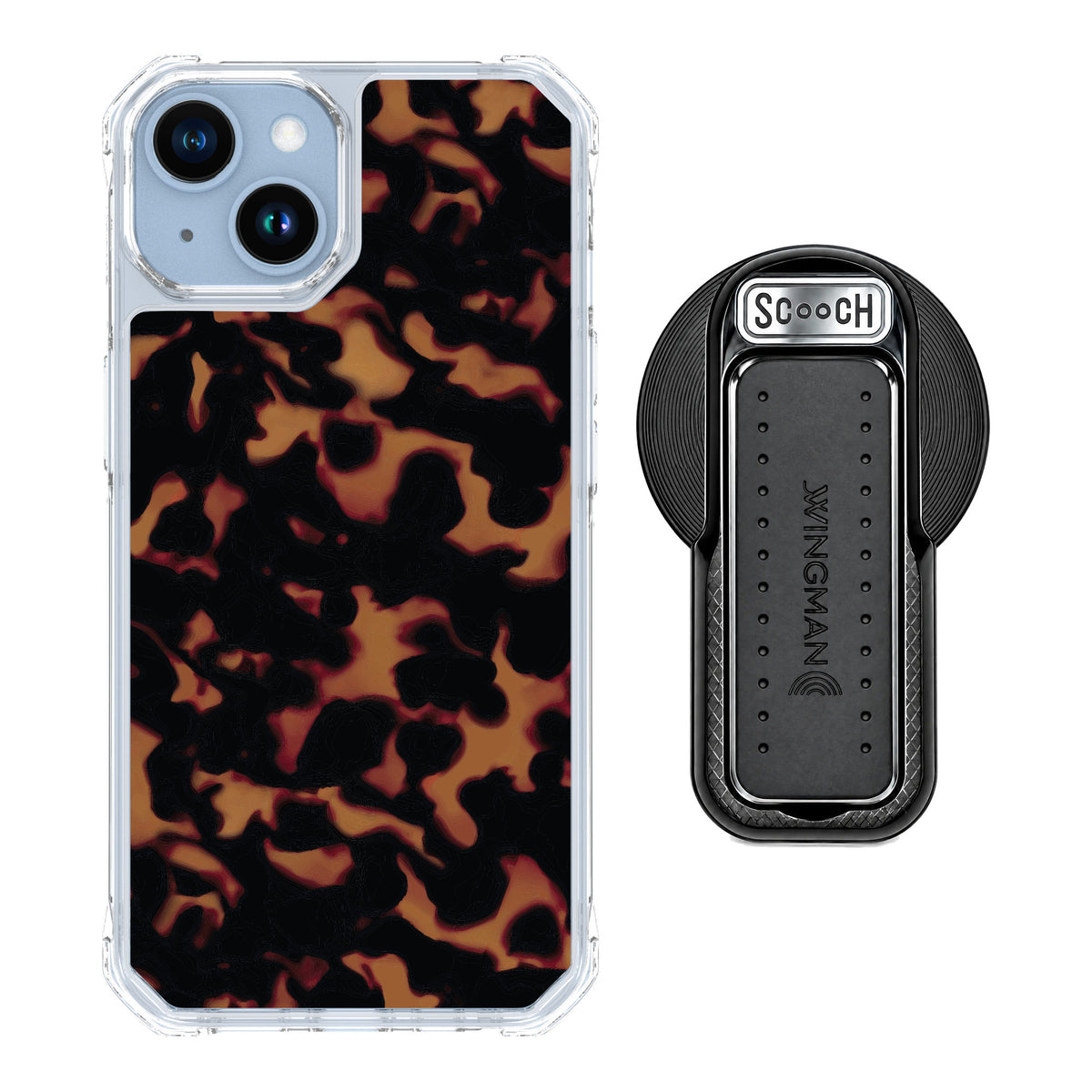 Scooch MagCase Tortoise Shell for iPhone 14 — MagSafe Wingback Bundle - Black