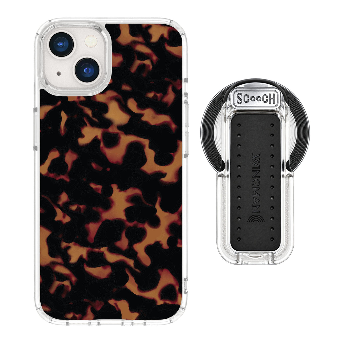 Scooch MagCase Tortoise Shell for iPhone 13 — MagSafe Wingback Bundle - Clear