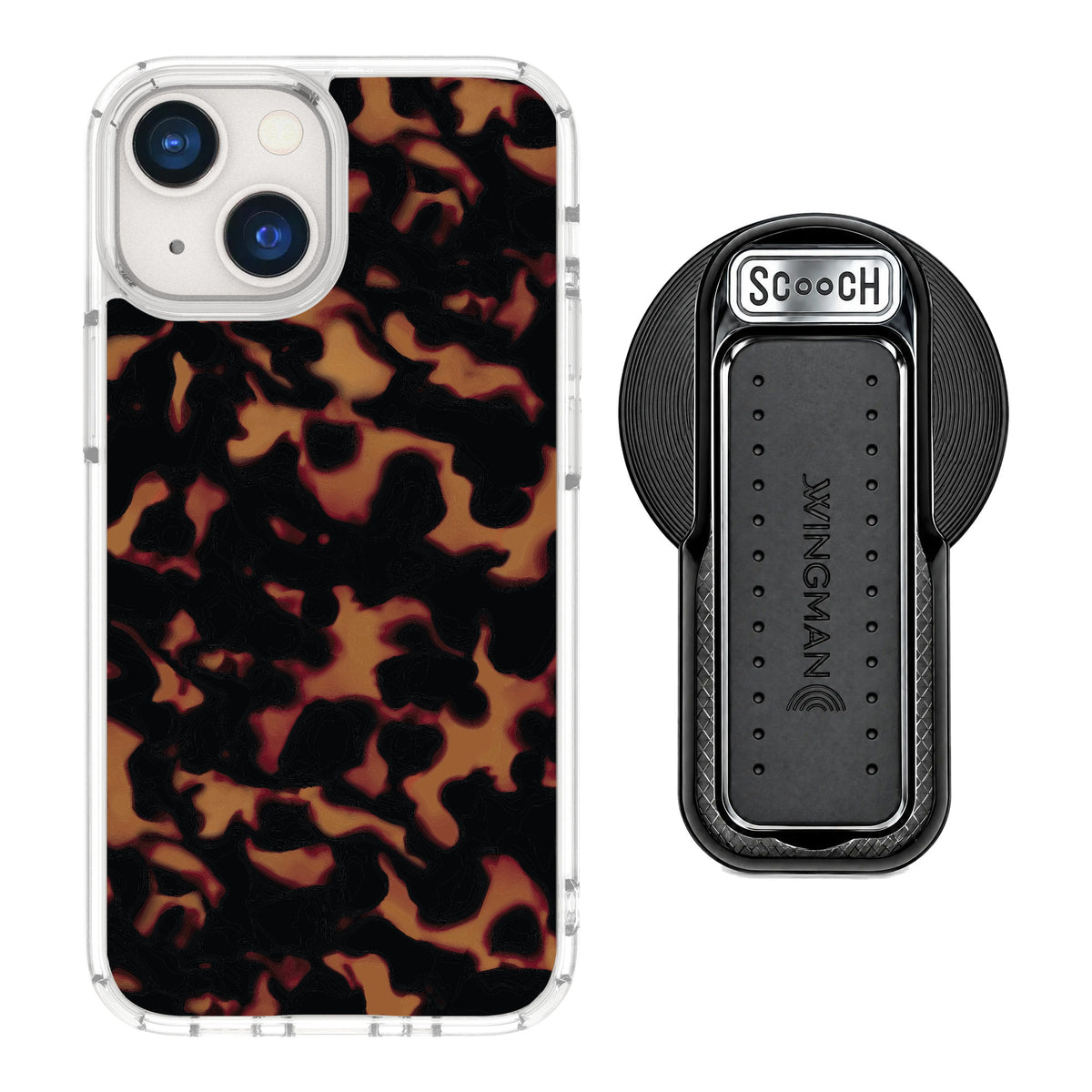 Scooch MagCase Tortoise Shell for iPhone 13 mini — MagSafe Wingback Bundle - Black