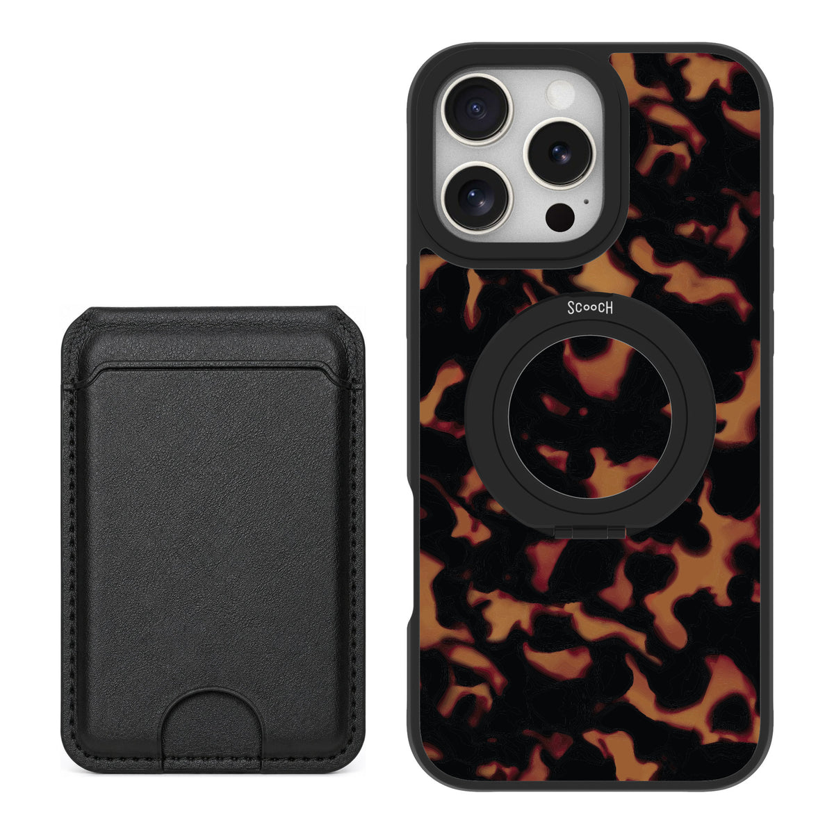 Scooch MagCase Tortoise Shell for iPhone 16 Pro Max — Black MagWallet Bundle