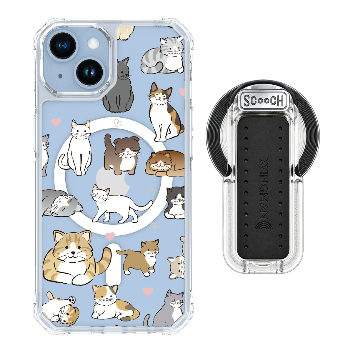 Scooch MagCase Cat Party for iPhone 14 — MagSafe Wingback Bundle - Clear