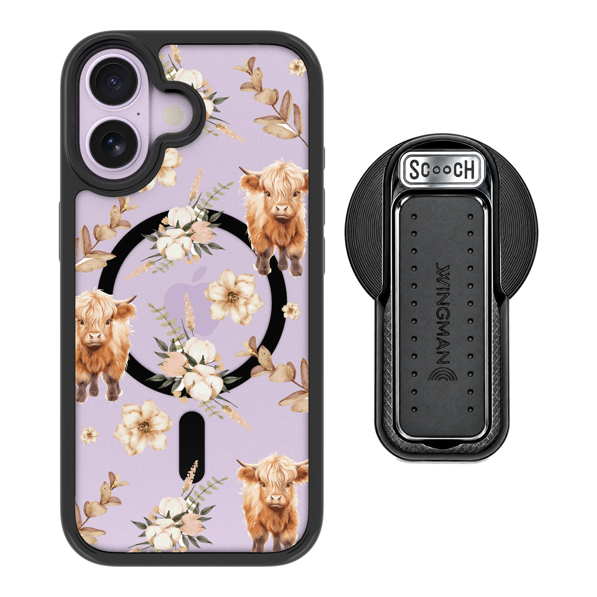 Scooch MagCase Baby Cow for iPhone 17 — MagSafe Wingback Bundle - Black