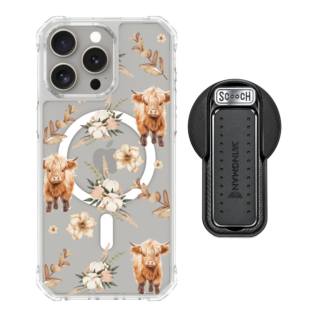 Scooch MagCase Baby Cow for iPhone 15 Pro Max — MagSafe Wingback Bundle - Black