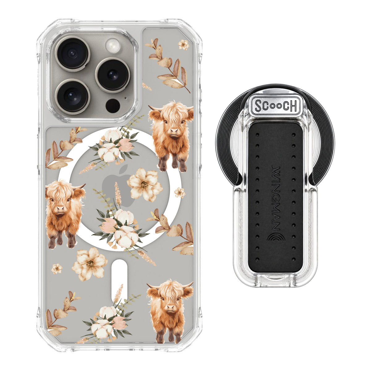 Scooch MagCase Baby Cow for iPhone 15 Pro — MagSafe Wingback Bundle - Clear