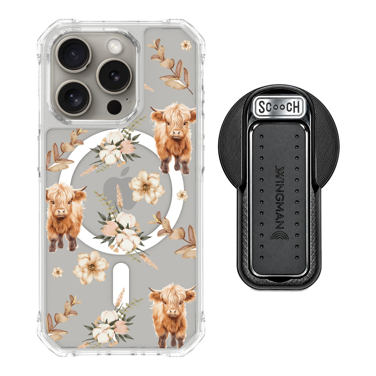 Scooch MagCase Baby Cow for iPhone 15 Pro — MagSafe Wingback Bundle - Black