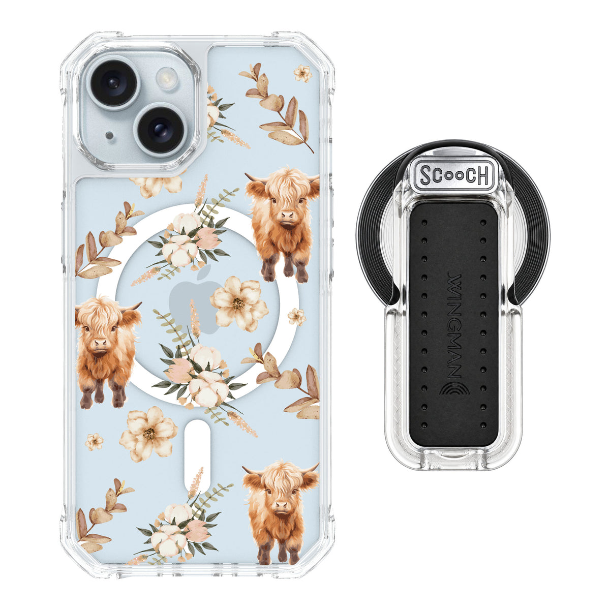 Scooch MagCase Baby Cow for iPhone 15 — MagSafe Wingback Bundle - Clear