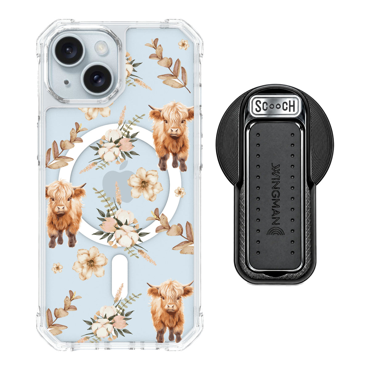 Scooch MagCase Baby Cow for iPhone 15 — MagSafe Wingback Bundle - Black