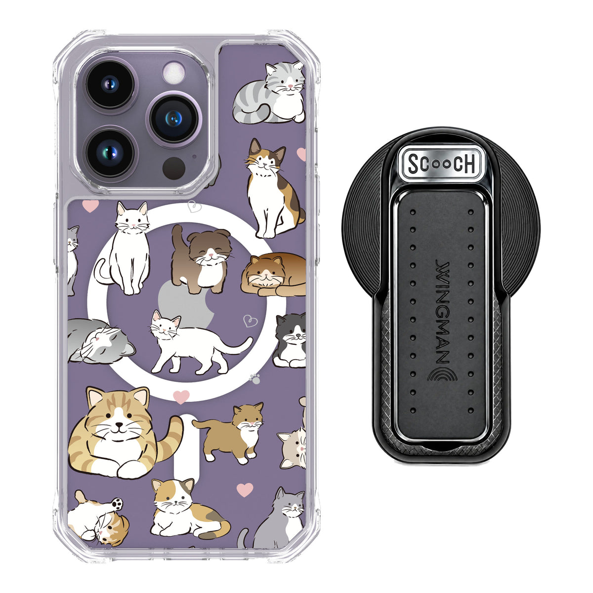 Scooch MagCase Cat Party for iPhone 14 Pro — MagSafe Wingback Bundle - Black