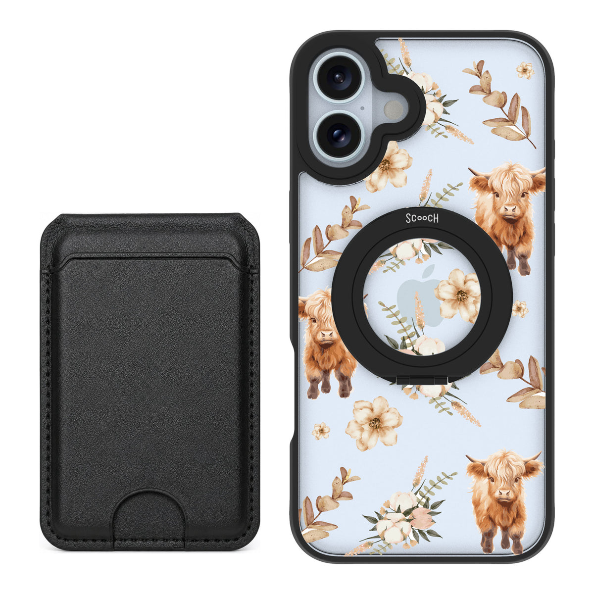 Scooch MagCase Baby Cow for iPhone 16 Plus — Black MagWallet Bundle