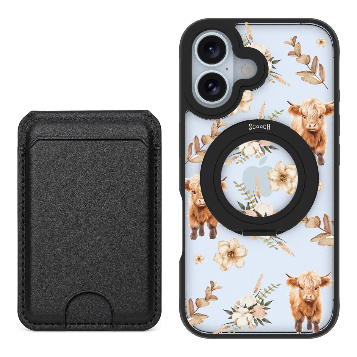 Scooch MagCase Baby Cow for iPhone 16 — Black MagWallet Bundle