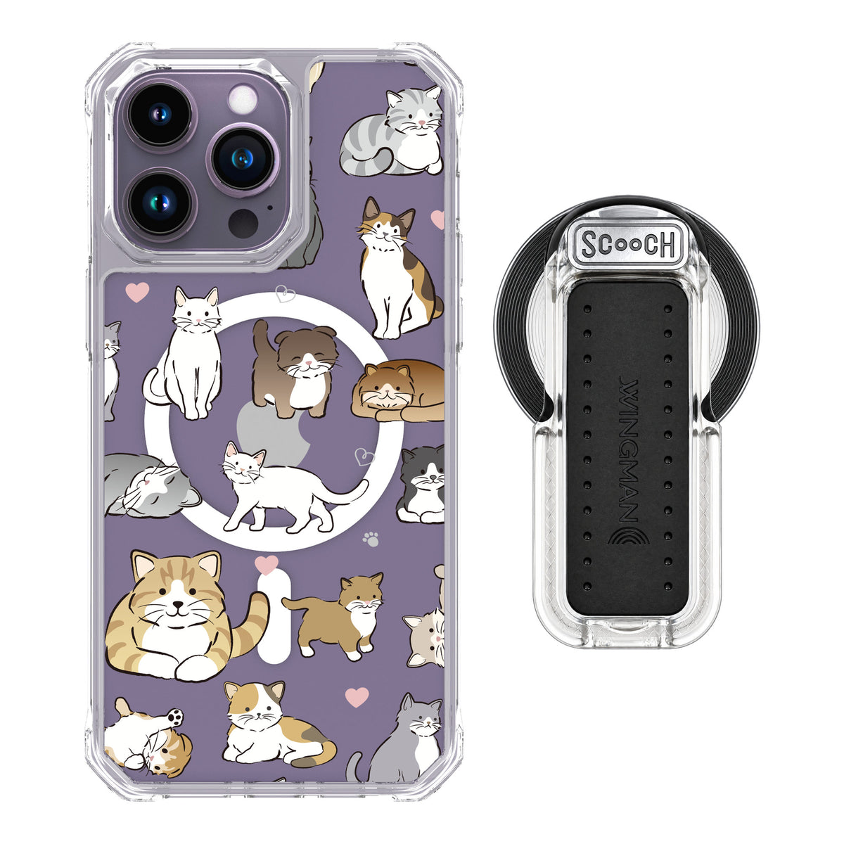 Scooch MagCase Cat Party for iPhone 14 Pro Max — MagSafe Wingback Bundle - Clear
