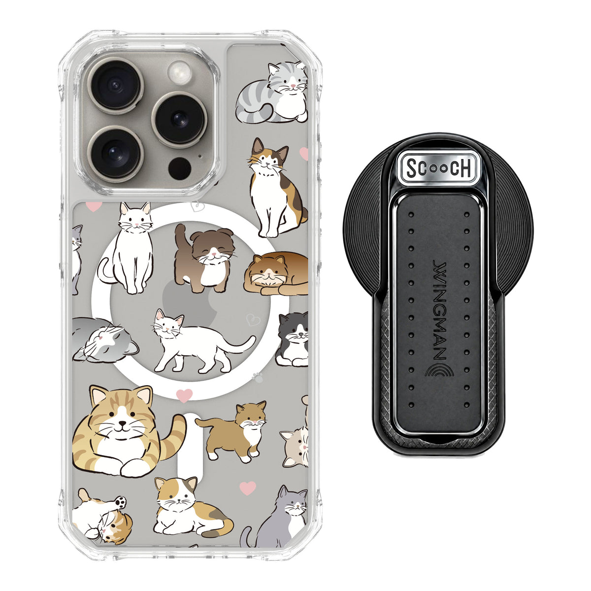 Scooch MagCase Cat Party for iPhone 15 Pro — MagSafe Wingback Bundle - Black