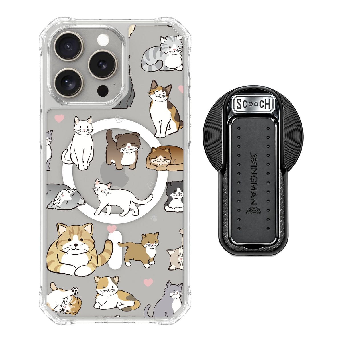Scooch MagCase Cat Party for iPhone 15 Pro Max — MagSafe Wingback Bundle - Black