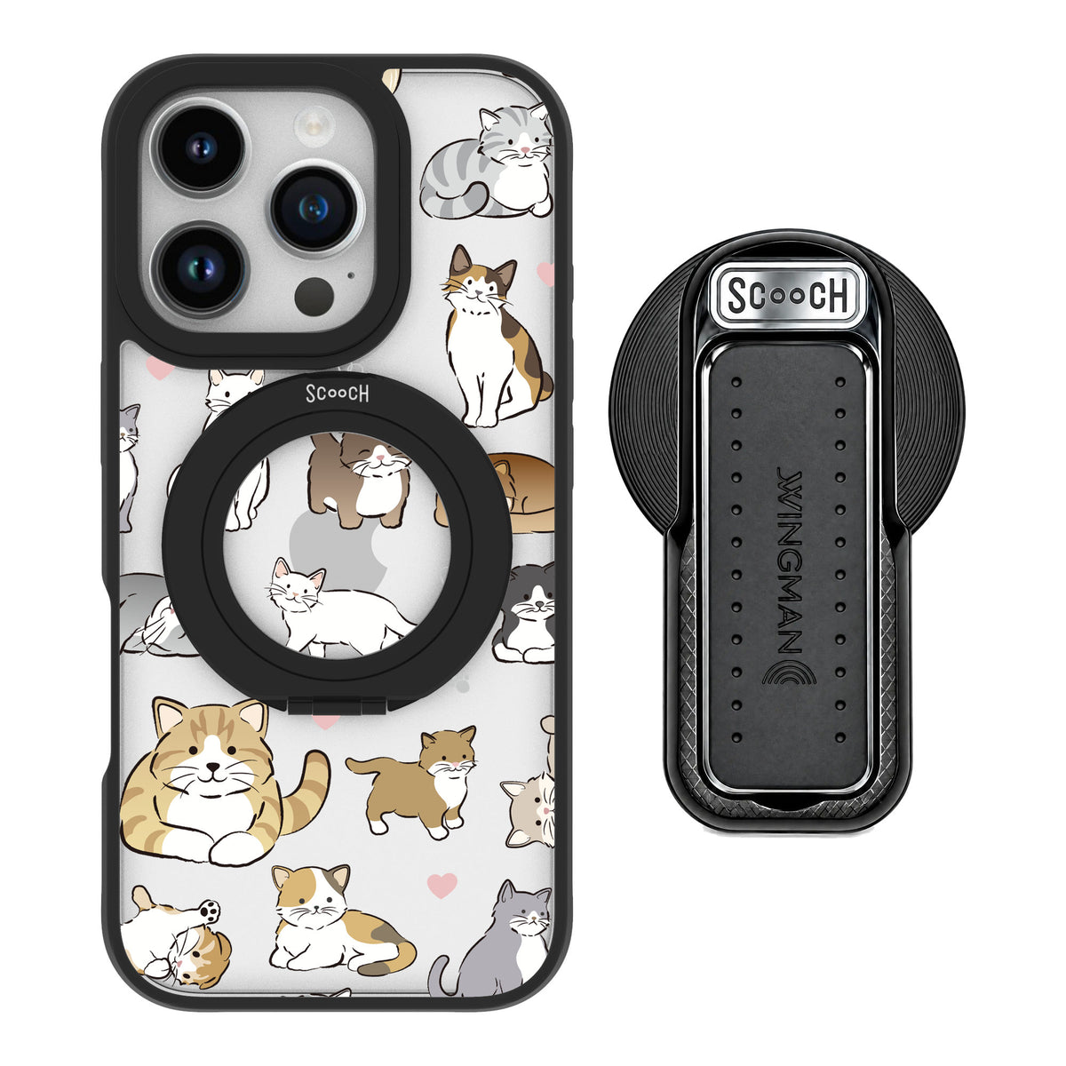 Scooch MagCase Cat Party for iPhone 16 Pro — MagSafe Wingback Bundle - Black