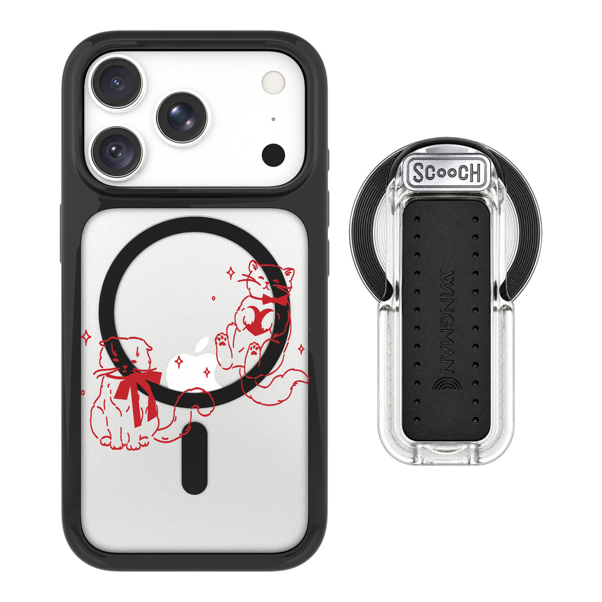 Scooch MagCase Cupid's Cats for iPhone 18 Pro Max — MagSafe Wingback Bundle - Clear